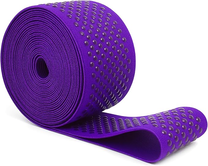 Mandala Crafts 2 Inch Elastic Silicone Gripper Tape for Clothing - 5 Yds Dotted Non Slip Elastic Band for Sewing - Purple Silicone Flat Fabric Stretchy Ribbon Straps