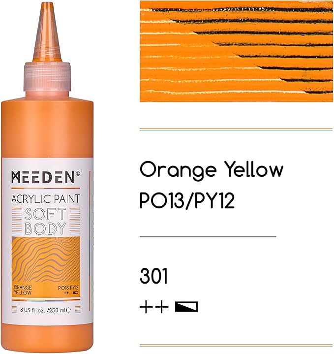 MEEDEN Orange Yellow Acrylic Paint: Matte Finish 250ml/8.45oz Soft Body Bulk Acrylic Colors in Matte Finish - Fluid Flow Art Paints for Artists Canvas Painting