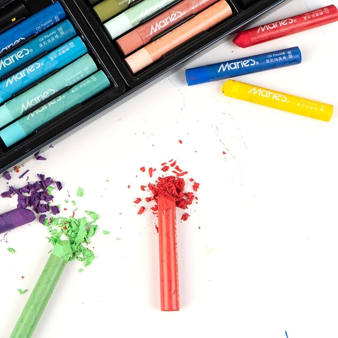 Marie's 24 Colors Oil Pastels with 2 Bonus White Pencils in Tin Box,Vibrant Colors for Smooth Blending & Layering, Oil Pastels for Artists, Students, Teachers & Beginners (10x70mm)