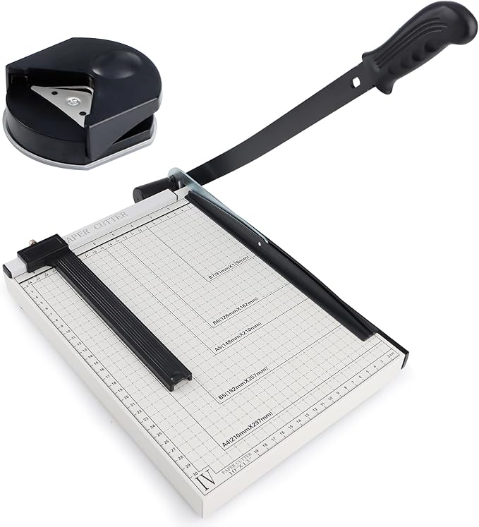 12" Guillotine Paper Cutter, Heavy Duty Paper Trimmer Cutter 12-Sheet Capacity Trimmer with Corner Rounder for Cardstock, Photos, Cardboard, Crafts