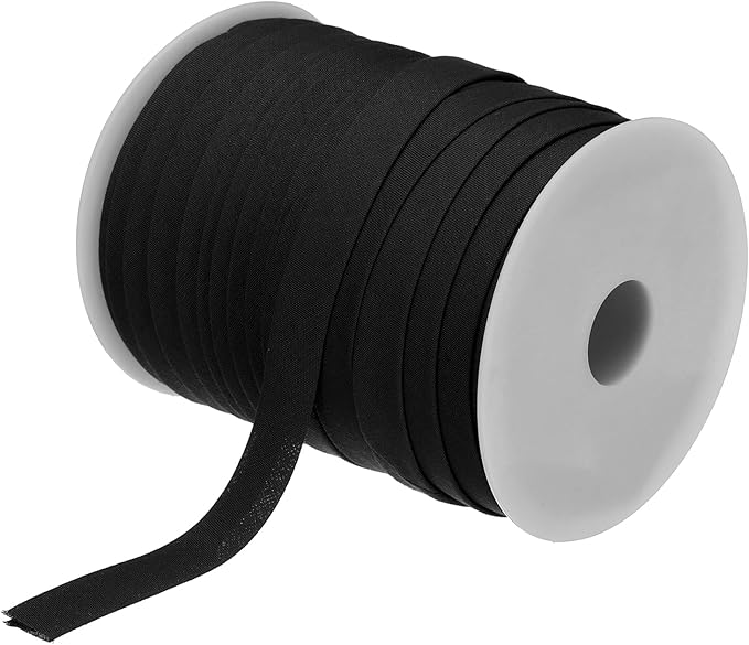 MECCANIXITY 1/2 Inch Double Fold Bias Tape Polyester Continuous Bulk Bias Tape for Sewing,Seaming Quilting Hemming Binding Crafts (Black 55 Yards)