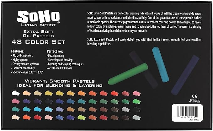 Soho Urban Artist Oil Pastels 52pc Set - Extra Soft, Blendable, Highly Pigmented and Vibrant, Ideal for Artists, Professionals, Students - Suitable for Drawing, Sketching, Layering, and Scraping