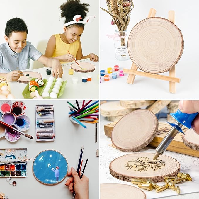 Maputune 4 Pcs 7-8 inches Large Unfinished Wood Slices for Centerpieces, Natural Rustic Wooden Plate for DIY Craft, Round Wood Chips for Table Signage Painting Wedding Party Christmas Decor
