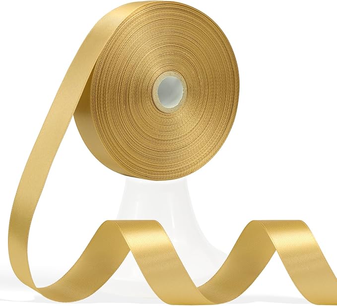 60 Yards Champagne Gold Satin Ribbon 3/4 Inch, Solid Polyester Fabric Ribbon for Gift Wrapping, Crafts, Flower Bouquet, Wedding, Baby Shower, Festival, Christmas