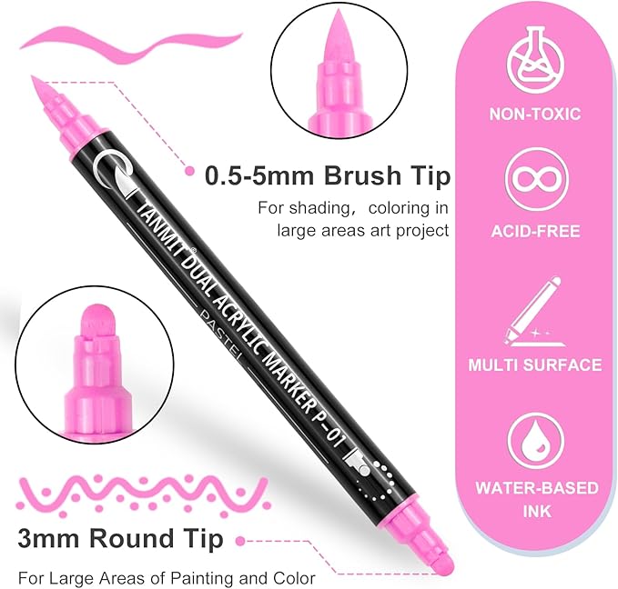 26 Colors Acrylic Paint Markers, Dual Tip Acrylic Paint Pens for Rock Painting, Black Paper, Wood, Canvas, Stone, Glass, Ceramic, DIY Crafts Making Art Supplies