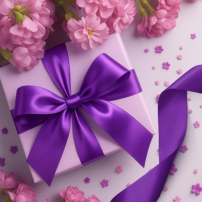 Fullive 1 1/2 Inch Ribbon for Gift Wrapping, 30 Yards Dark Purple Halloween Ribbon, Polyester Satin Ribbons for Birthday Halloween Mardi Gras Decorations DIY Bows Wrapping Bouquet Floral Arrangements