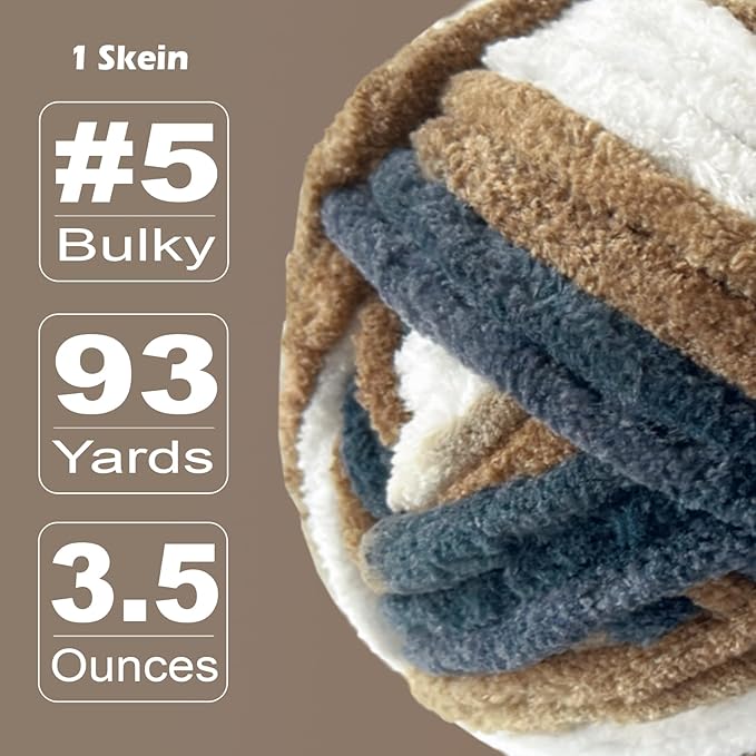 Soft Velvet Yarn Chenille Yarn for Crocheting and Knitting – Bulky (93 Yards/100g) - Polyester - Yarn for Blanket Amigurumi Weaving Crafts (Earth Mix, 2 Pack)