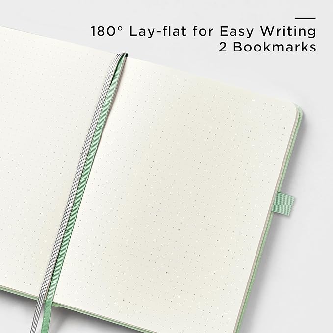 &And Per Se Dotted Journal Notebook, A5 Hardcover Leather Bullet Dotted Journal, 160 Pages 100 gsm Thick Paper, 3 Sheets of Stickers Included- 5.7'' x 8''（Light Green）