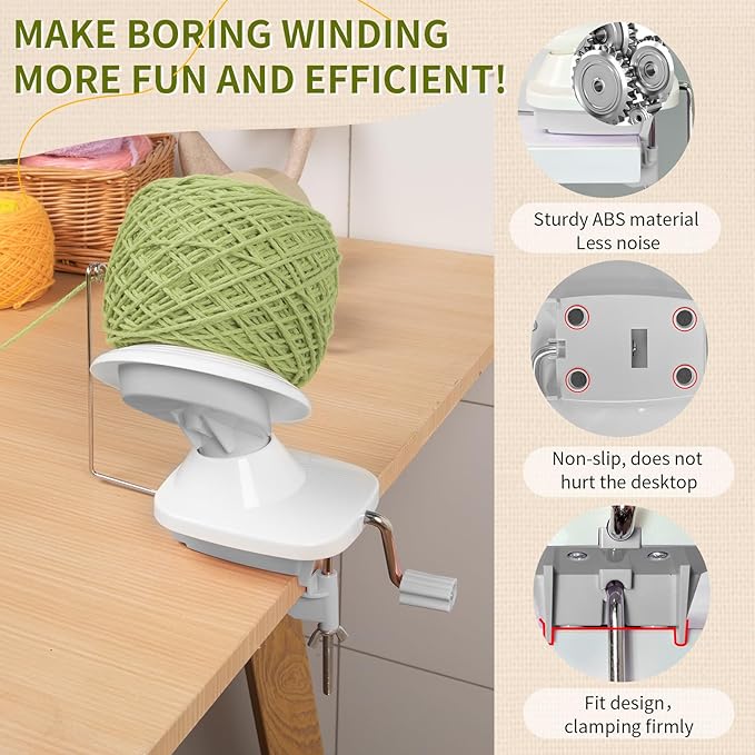 BAPOTH Yarn Winder, Efficient Yarn Winder for Crocheting Make 3.5oz Yarn Cakes, Easy to Use and Install Yarn Ball Winder with Lower Noise, The Helper for Knitting Lover for Yarns Below Size 5