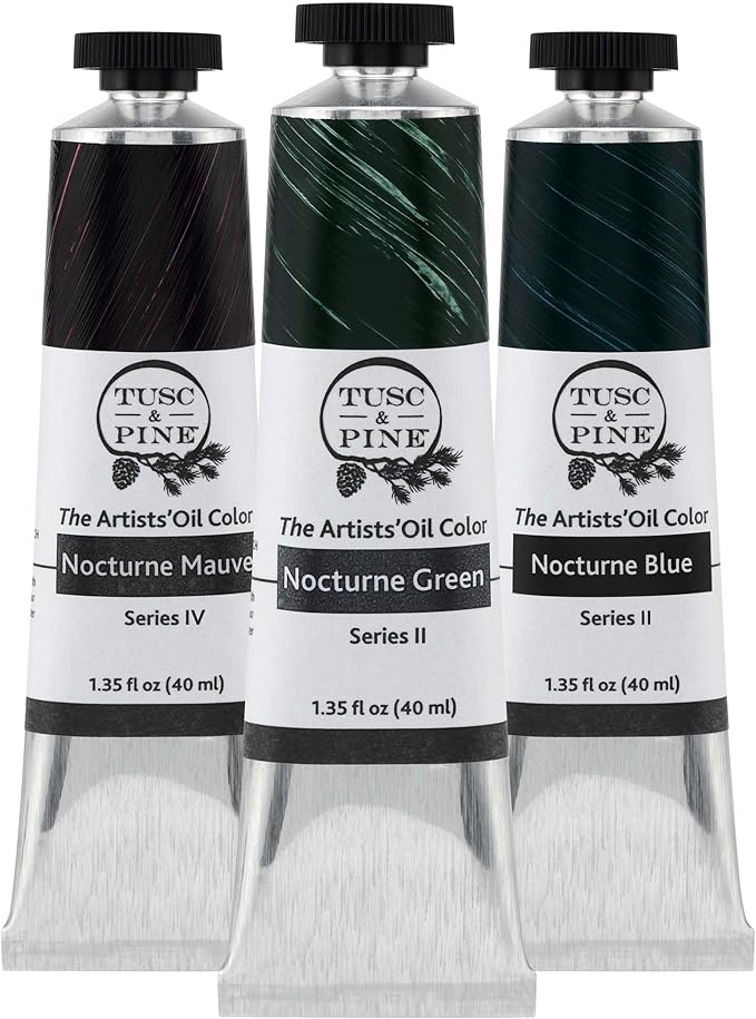 Tusc & Pine Artist Oil Paint - Nocture Colors, Set of 3 40 ml, Non-Yellowing, Rich & Creamy Consistency, Maximum Pigment Load, Small Batch Milled Oil Paints Made in the USA for Professional Artists