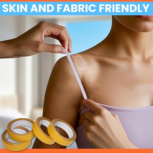 Double Sided Fabric Tape Heavy Duty for Hem, Fashion Dress, Cloth, Curtains, High Adhesive Sticky but Removable, No Sewing or Ironing Need, 0.79in x 33FT/10m x 4Rolls