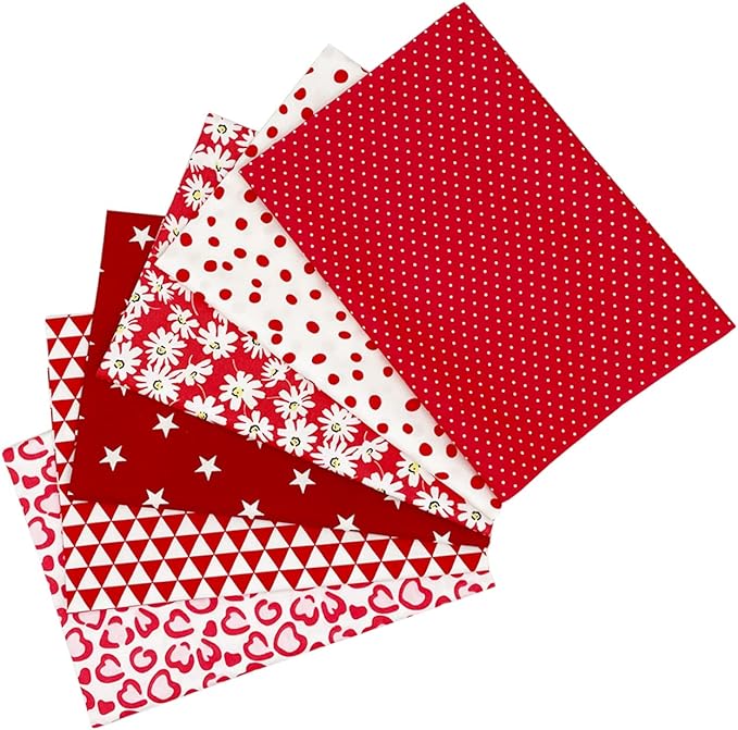 6Pcs Cotton Fabric Squares 20x20 Inch (50x50cm) Pre-Cut Quilt Squares Sheets Patterns Craft Cotton Fabric Bundle for Sewing Quilting Patchwork Crafting Home Décor Handwork (Red)