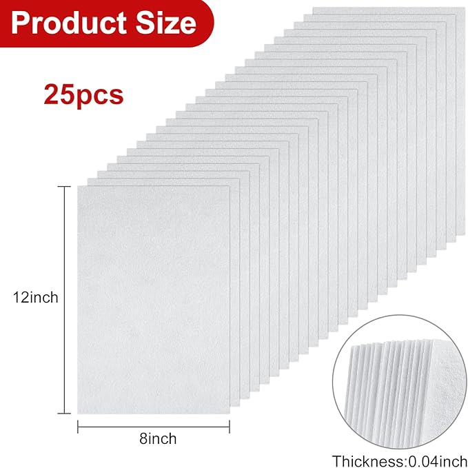 CHRORINE 25 Pcs Assorted Color Felt Fabric Sheets 8" x 12" Soft Felt Fabric Sheet for Crafts DIY Sewing Squares Nonwoven Patchwork (White)