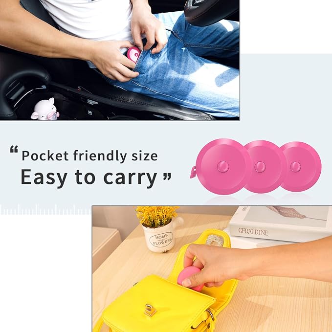 DiCUNO 60-Inch 1.5 Meter Soft and Retractable Tape Body Tailor Sewing Craft Cloth Dieting Measuring Tape (3 Pcs of Pink with Soft Tape)