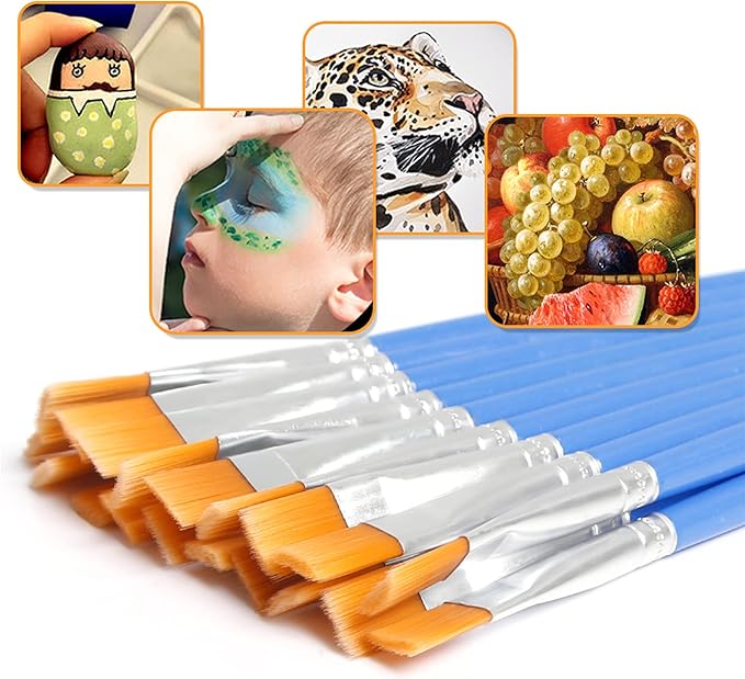 UPINS 30 Pcs 9mm Wide Flat Paint Brushes, Acrylic Small Brush Bulk for Detail Painting
