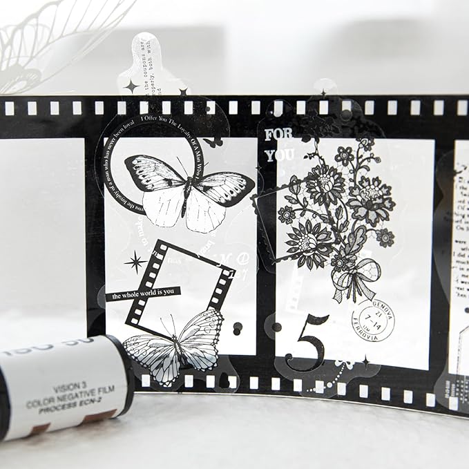 MAFELOE Scrapbook Stickers of 10 Pieces, PET Aesthetic Deco Stickers Journaling Supplies for Junk Bullet Bottles Laptop- Film Memoirs Series-A