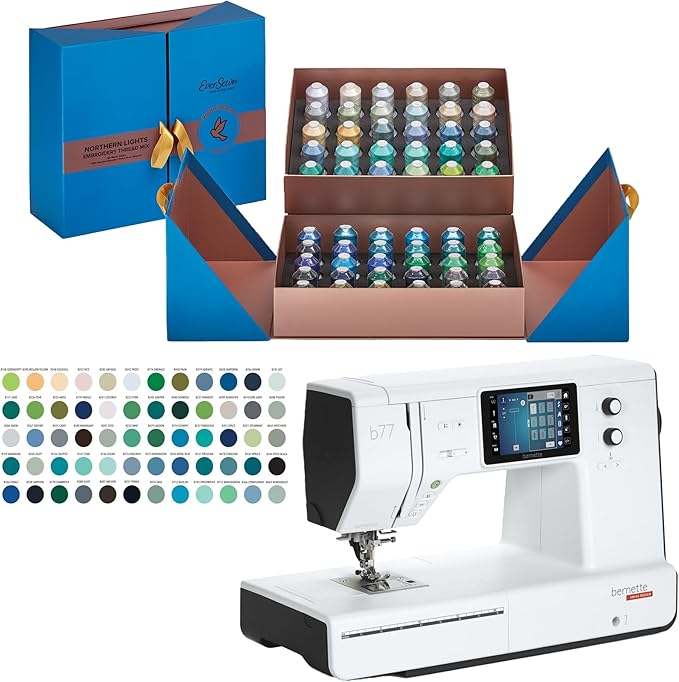 Bernette B77 Sewing and Quilting Machine - Ideal for Beginners, Heavy Duty with 60 pcs Northern Lights Threads Bundle Suitable for experts and beginners