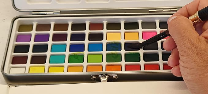 EG Liberty - 50 Color Watercolor Paint Set – Solid Watercolors in Durable Metal Tin – Non-Toxic Portable Travel Kit with Brushes & Mixing Palette – Art Supplies for Artists, Students, Beginners & Kids