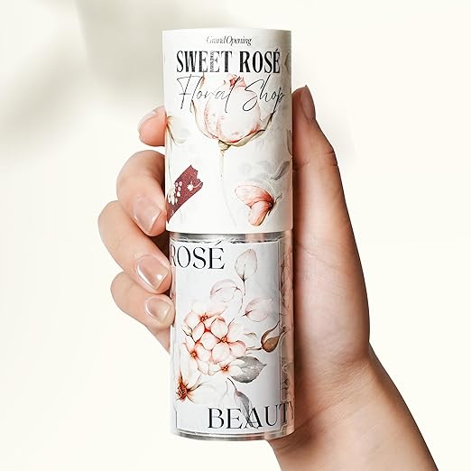 WT Pre-Cut Sweet Rosé Wide Washi Tape, Single Roll, Original Designs, Dreamy Rose Motifs & Subtle Handwritten Accents, Decorative Japanese Paper Tape for Journaling, Scrapbooking, Planner, DIY Crafts