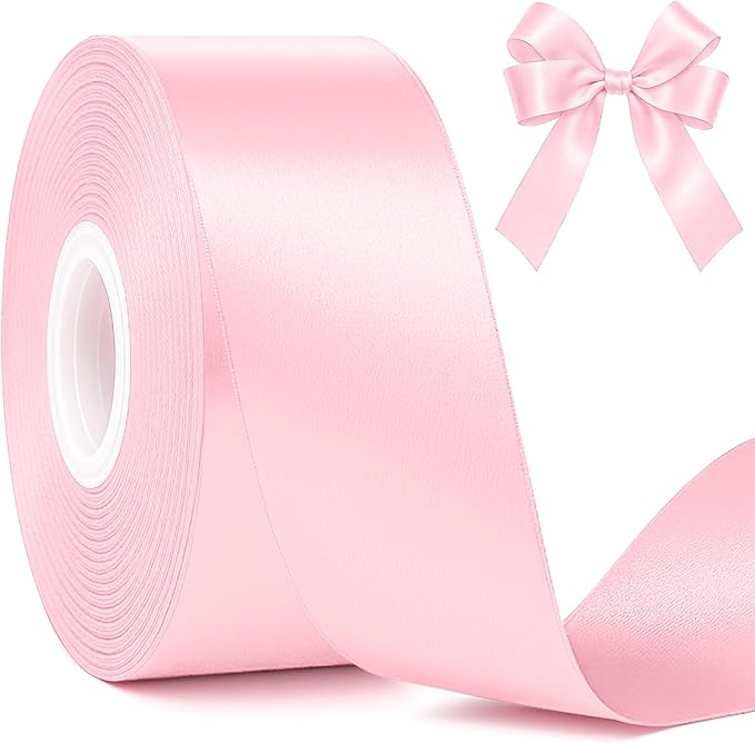 Fullive 1 1/2 Inch Pink Ribbon, 30 Yards Pink Ribbon for Gift Wrapping, Polyester Satin Mothers Day Ribbons for Wedding Baby Shower Valentines Day Decorations DIY Bows Breast Cancer Awareness Crafts