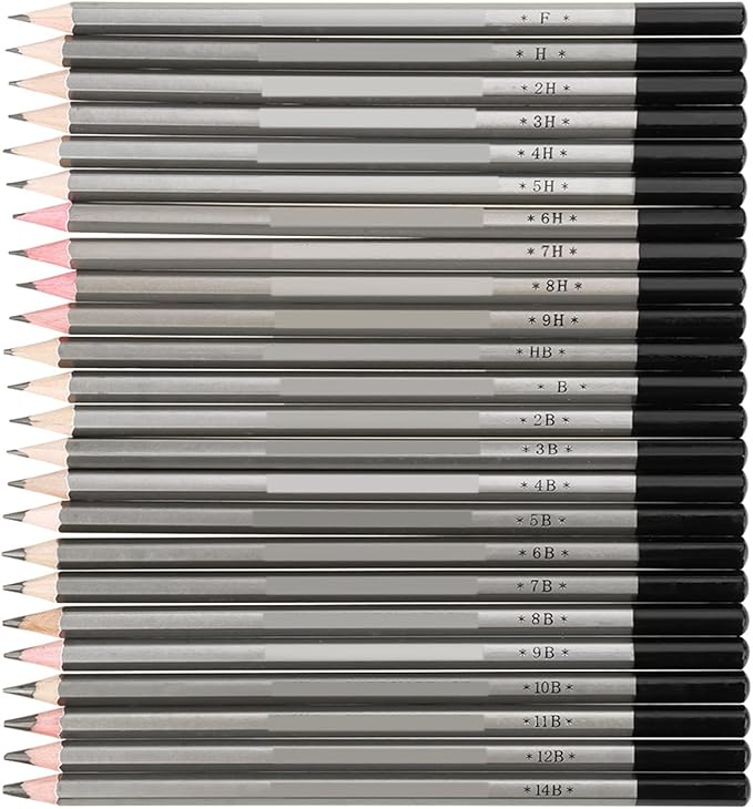 24Pcs Drawing Sketching Pencils Set, Graphite Pencils(14B - 9H), Art Pencils for Sketching, Shading, Artist Pencils for Beginners & Pro Artists