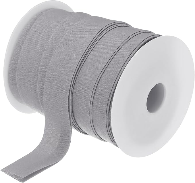 MECCANIXITY 1 Inch Double Fold Bias Tape Polyester Continuous Bulk Bias Tape for Sewing,Seaming Quilting Hemming Binding Crafts (Grey 25 Yards)