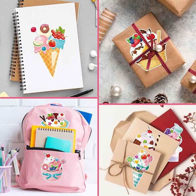 24 Sheets Make-a-face Stickers, Make Your Own Ice Cream Mix and Match Sticker Sheets DIY Summer Ice Cream Stickers for Kids Party Favors Activities