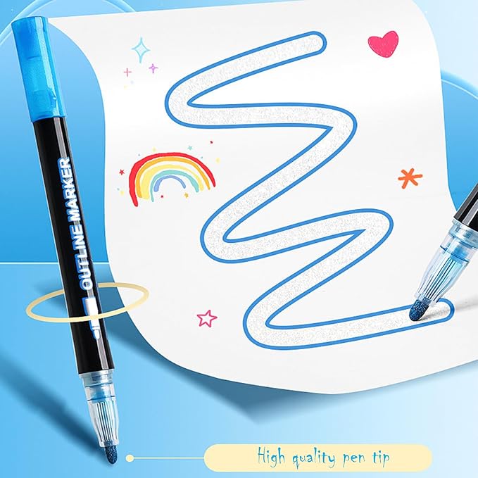 Tommax Double Line Outline Markers 36pcs, Metallic Shimmer Markers for Gift Cards, Rock Painting, Wood, Ceramic, Glass