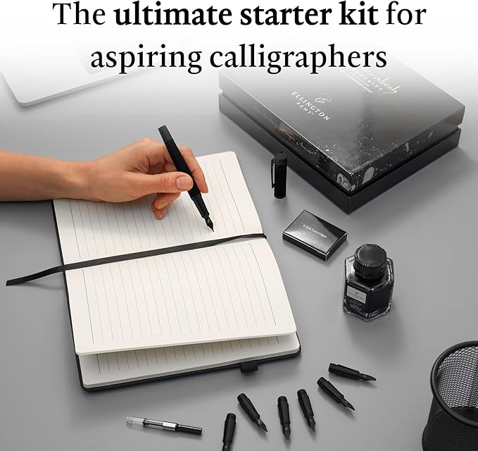 Ellington Pens Luxury Calligraphy Set – Premium Fountain Pen with 6 Nibs, 6 Bottle, 6 Cartridges, Converter, and Elegant Gift Box – Perfect for Calligraphers, Writers, Gifting
