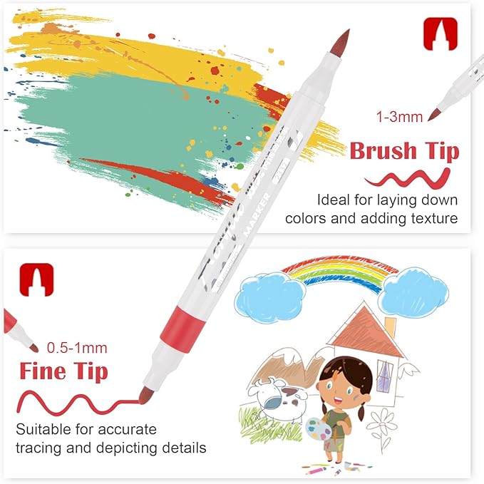 48 Colors Acrylic Paint Markers, Dual Tip Round and Brush Tips for Detailed Art, Crafting, Rock Painting, Wood, Glass, Ceramic