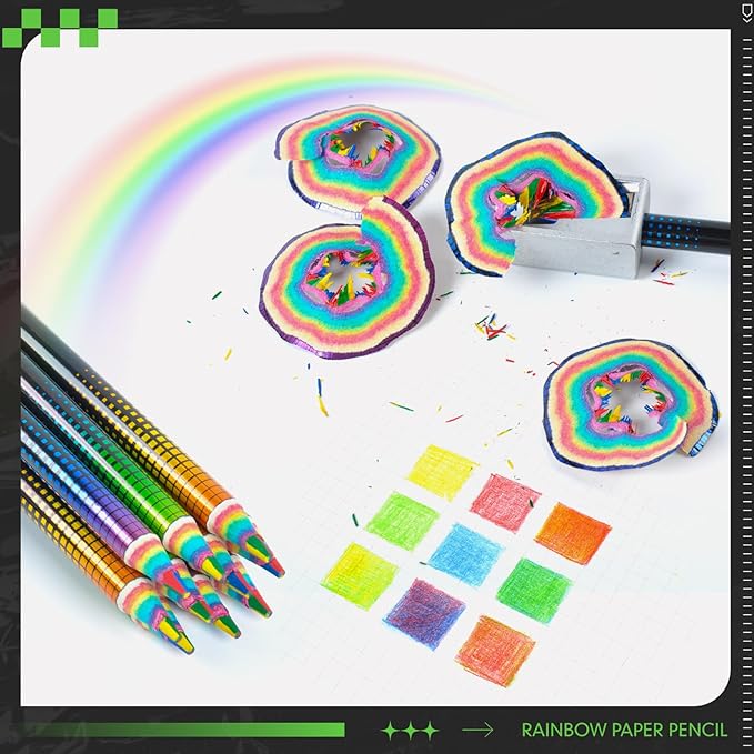 Valentines Day Gifts for Kids, Rainbow Colored Pencils for Kids, Art Supplies for Coloring, Drawing, Shading, 12 Count