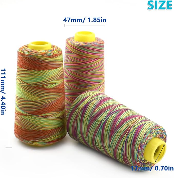 Rainbow Variegated Polyester Sewing Machine Thread - All-Purpose 3 Cones of 3000 Yards Each for Sewing, Quilting, Overlock, Embroidery & Hand Embroidery