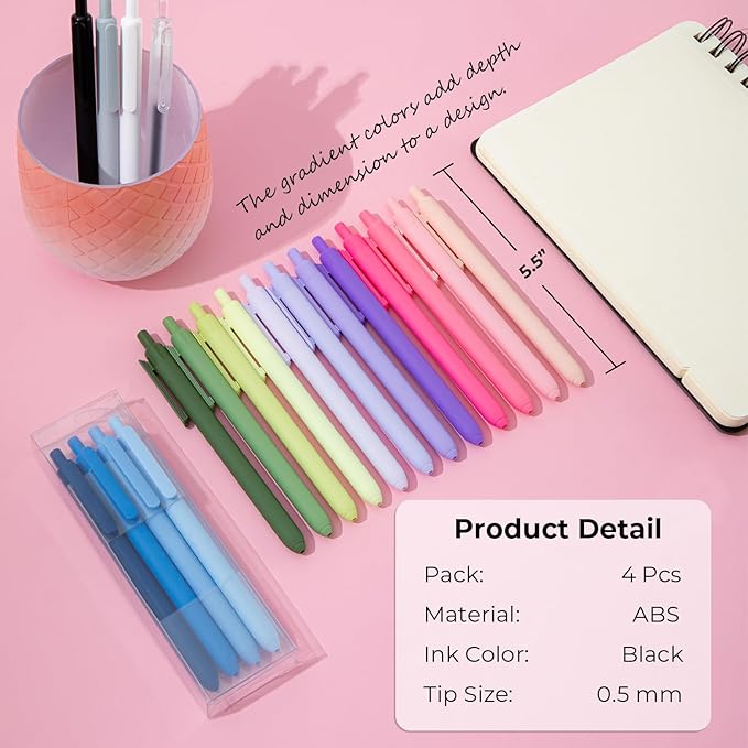 Y YOMA 4 Pcs Fine Point 0.5mm Gel Pen Black Ink Retractable Ballpoint Pen Smooth Writing Quick Dry Gel Pens Cute Aesthetic Pen Pastel Refillable Pen for School Home Office Supplies, Teal Blue