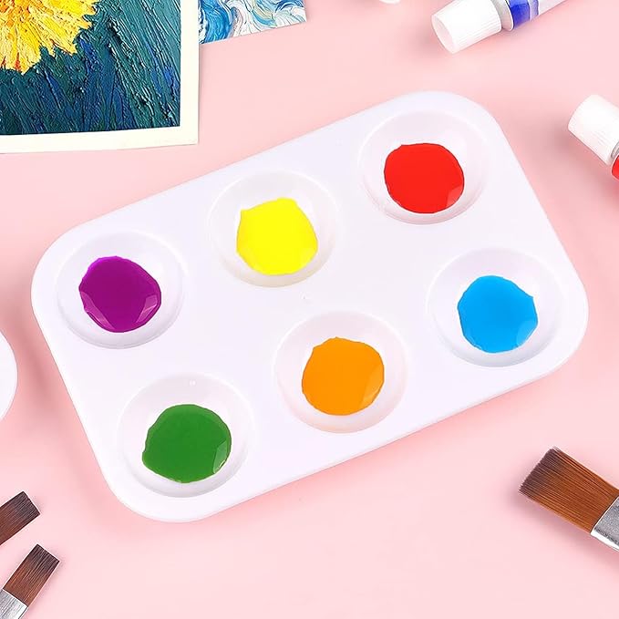 40 PCS White Plastic Paint Tray Palettes, 6 Well Rectangular Watercolor Oil Palette for Kids, Adult, Student Artist Craft Palettes,Painting Tray for Painting Party, DIY Craft and Art Painting