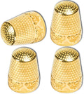 ZESION 4Pcs Sewing Thimbles, Metal Thimbles for Hand Sewing Finger Protector, Quilting Craft Accessories for Knitting Needlework DIY Tools, Gold