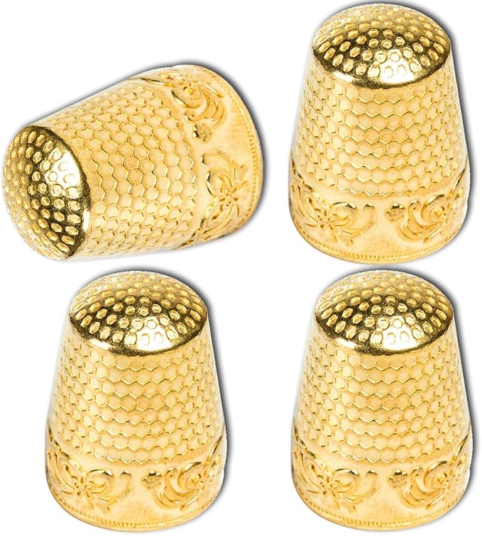 ZESION 4Pcs Sewing Thimbles, Metal Thimbles for Hand Sewing Finger Protector, Quilting Craft Accessories for Knitting Needlework DIY Tools, Gold