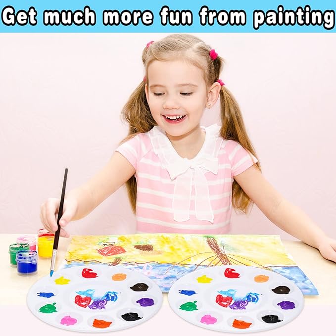 36Pcs Plastic Paint Palette, Round with 10 Wells & Central Reservoir, White, Perfect for Kids, Adults & DIY Crafts