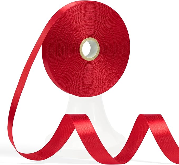 60 Yards Red Satin Ribbon 5/8 Inch, Solid Polyester Fabric Ribbon for Gift Wrapping, Crafts, Flower Bouquet, Wedding, Baby Shower, Festival, Christmas, Halloween, Mother's Day