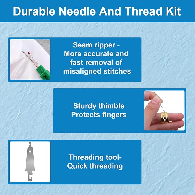 Big Eye Steel Sewing Needles Kit, Stainless Steel Needles for Hand Sewing, 2025 New Sewing Kits, Beginner Sewing Kit, Adequate Needles and Thread, Student Dormitory Sewing Kit (8c-38pcs)