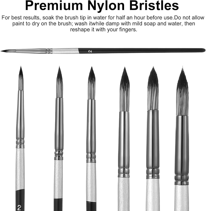 6Pcs Round Pointed Tip Paint Brushes Set Filbert Paint Brushes Nylon Paints Brush for Paints by Number for Acrylic Oil Watercolor Gouache Painting Nylon Hair Art Brush for Beginners Professionals