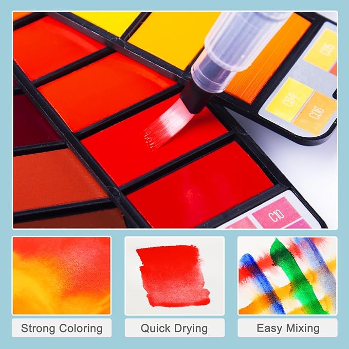Watercolor Paint set – 42 Assorted Colors with 3 Brushes – Perfect Foldable Watercolor Field Sketch Set for Outdoor Painting –Travel Pocket Watercolor Kit