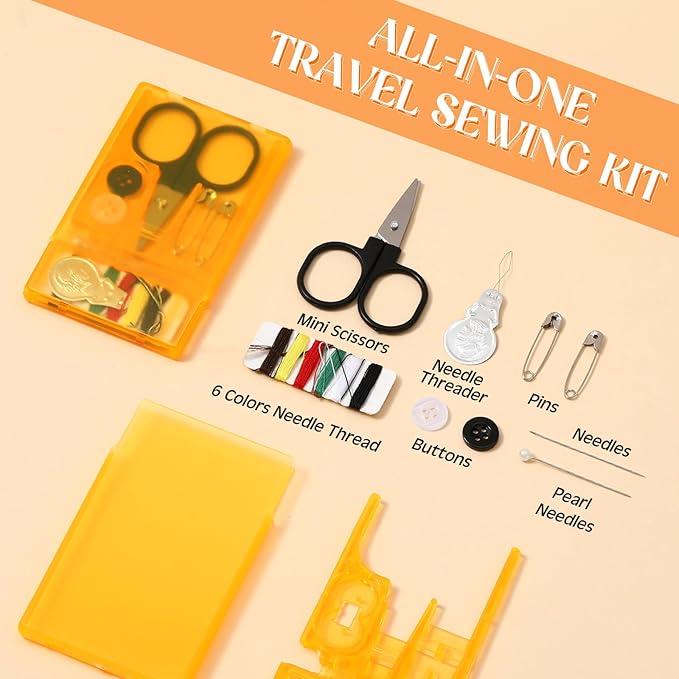 Knitgrip 25 Boxes Mini Travel Sewing Kit Quick Fix Sewing Kits Bulk Basic Portable Pre Threaded Needle Emergency Repair Tool for Christmas Gifts Beginner Traveler Home Hotel (Orange)