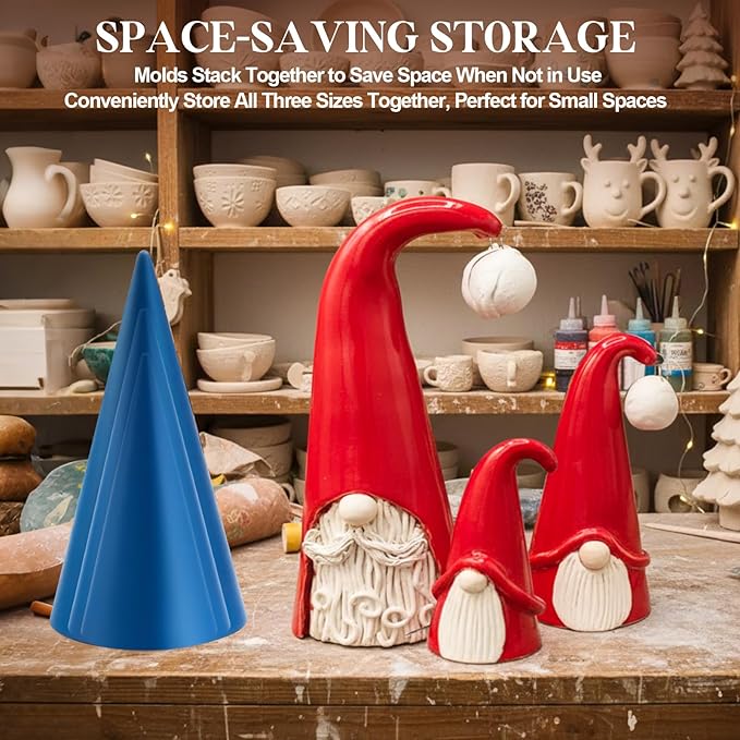 Gersoniel 3 Size Exclusive Cone Pottery Molds for DIY Christmas Tree, 9.45'' x 4.92'', 8.27'' x 4.13'', 7.28'' x 3.54'' Removable Handle & Non-Warping Plastic, Shaping Tool for Art Making