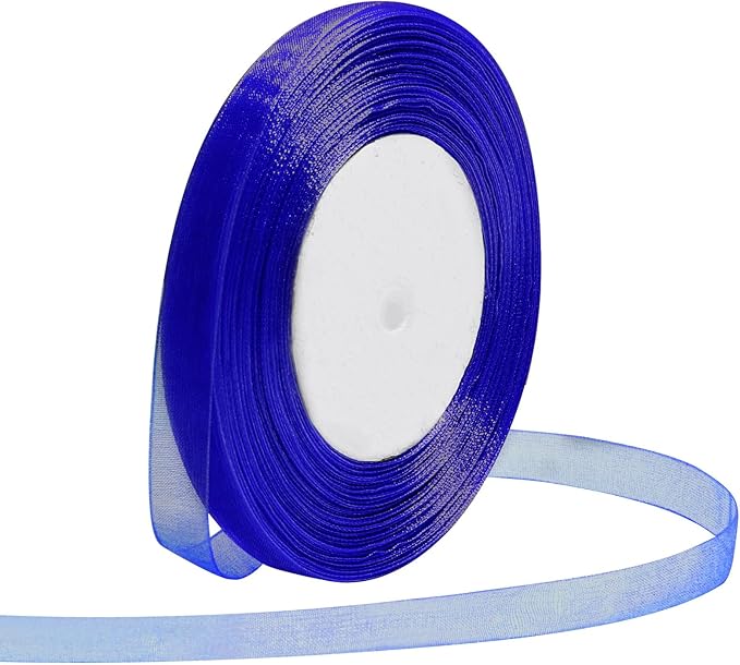 Royal Blue Ribbon for Gift Wrapping 3/8 inch Sheer Organza Ribbon for Flower Bouquet Tulle Chiffon Ribbons for Wedding Invitations Christmas Halloween Decorations Crafts 50 Yards