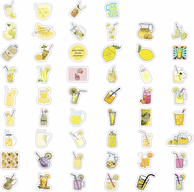 BulbaCraft Lemonade Stickers for Water Bottle and Laptop - Waterproof Vinyl Lemonade Decals, Gifts for Women & Men
