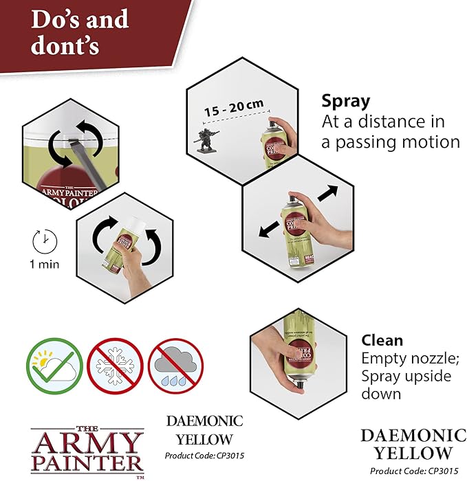The Army Painter Colour Primer Daemonic Yellow, 400 mL Acrylic Spray Primer, Spray Paint Basecoat for Miniature Priming, Tabletop Roleplaying, Boardgames, and Wargames Miniature Modelling