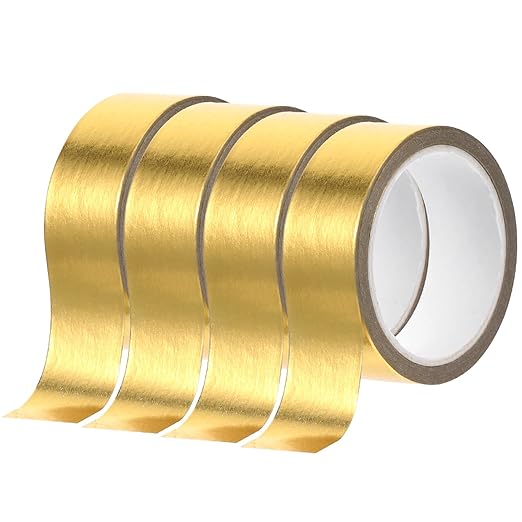 4 Rolls Gold Washi Tape Shiny Metallic Color Wall Tape Foil Crafts Washy Sticker Self Adhesive Mirror Stickers Roll Decorative Strips for DIY Crafts Graphic Arts (0.59In x16FT)