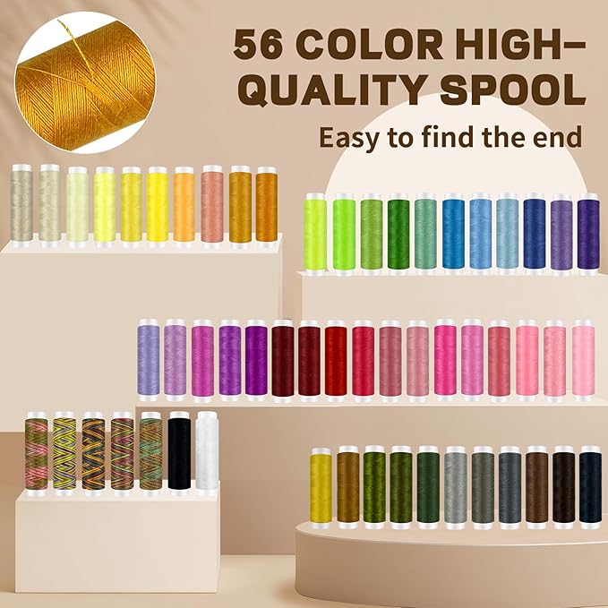 Pmbqifay 305Pcs Sewing Kit for Adults, 56Color Thread Spools, Portable Needle and Thread Kit for Sewing, with Scissors and Accessories for Adults, Kids, Beginner, Home, Travel, Emergency Sewing Kits