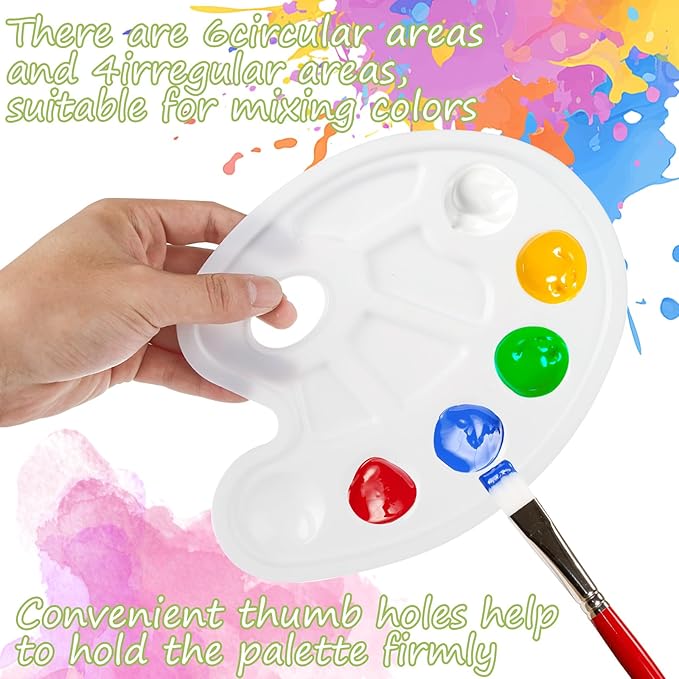 50 PCS Plastic Paint Tray Palettes, Paint Pallets with Thumb Hole, Oval Paint Holder Tray for Painting or DIY Craft Class