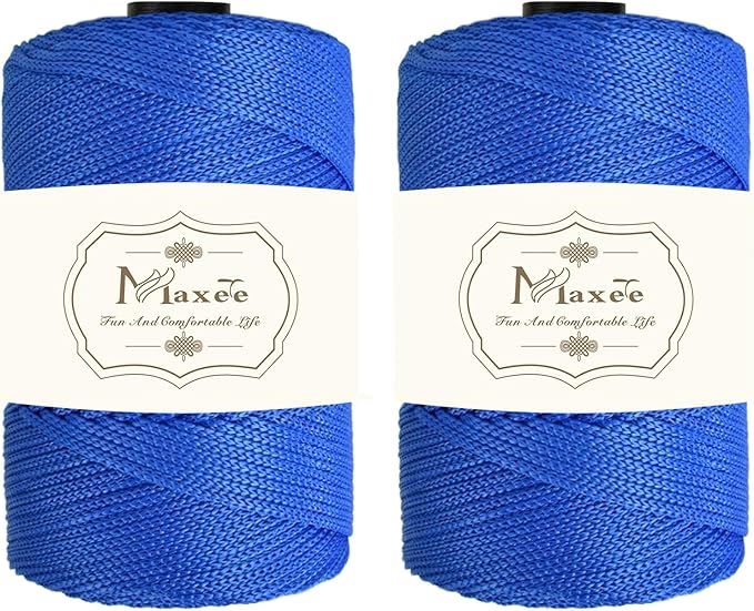 Maxee Premium Polyester Macrame Cord 3 mm × 218 yd (2 Pack),3mm 100% Polypropylene Macrame Cord,Ideal for Crochet, Wall Hangers, Bags, Rugs & DIY Crafts（Gemstone Blue）